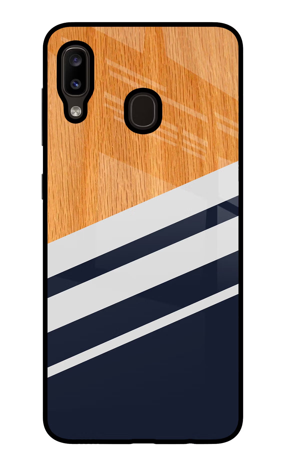 Blue and white wooden Samsung A20/M10s Glass Case Back Cover by Casekaro