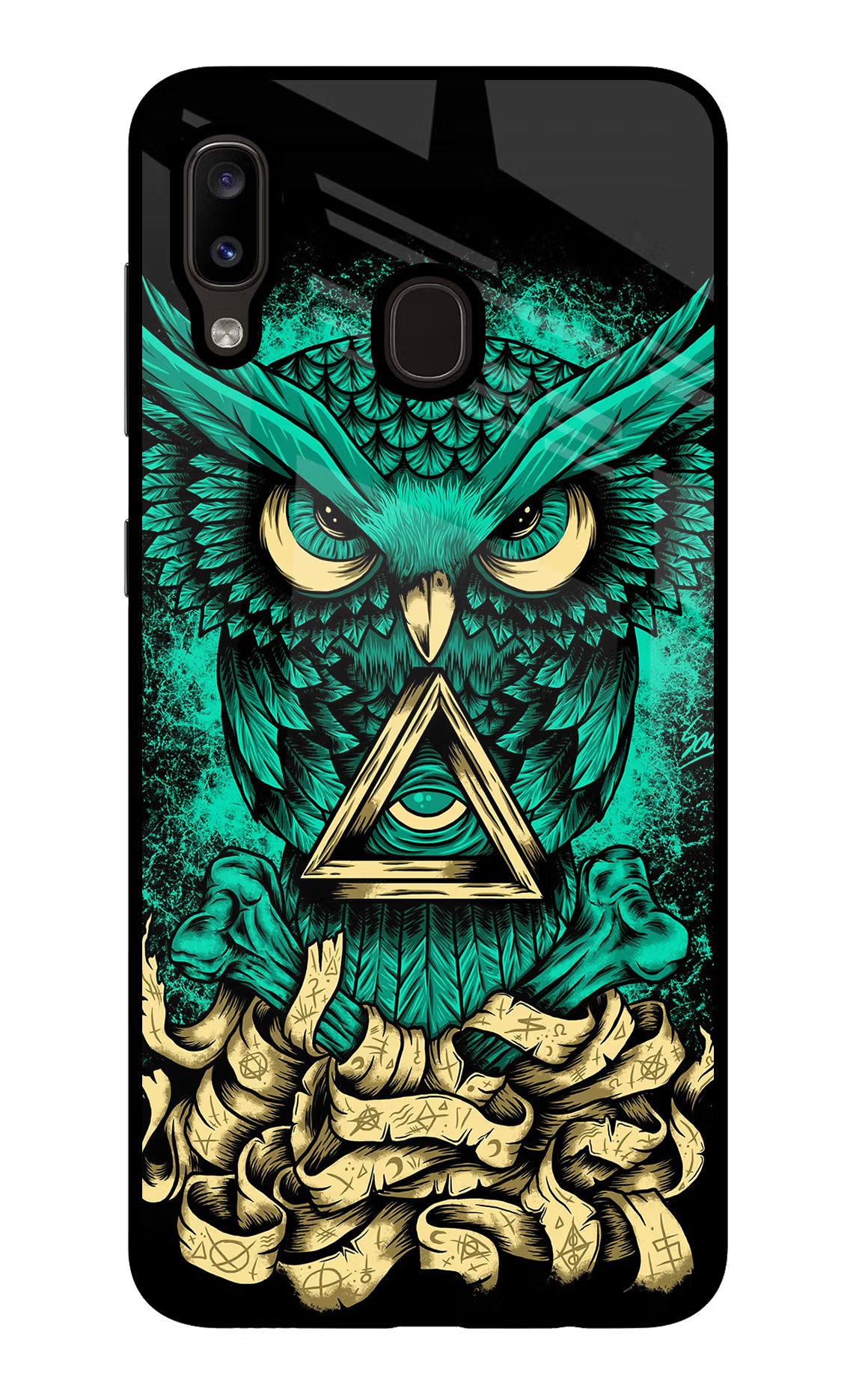 Green Owl Samsung A20/M10s Glass Case Back Cover by Casekaro