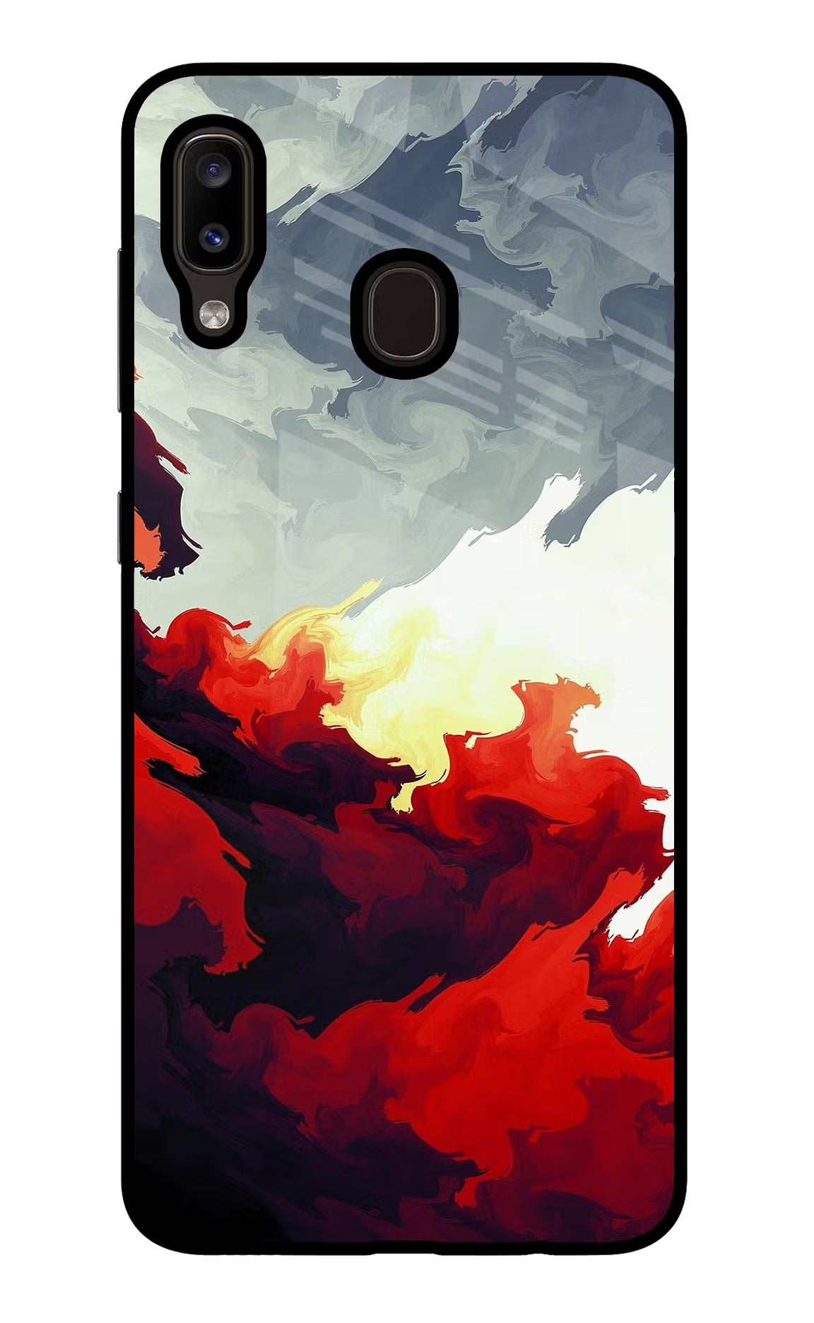 Fire Cloud Samsung A20/M10s Glass Case Back Cover by Casekaro