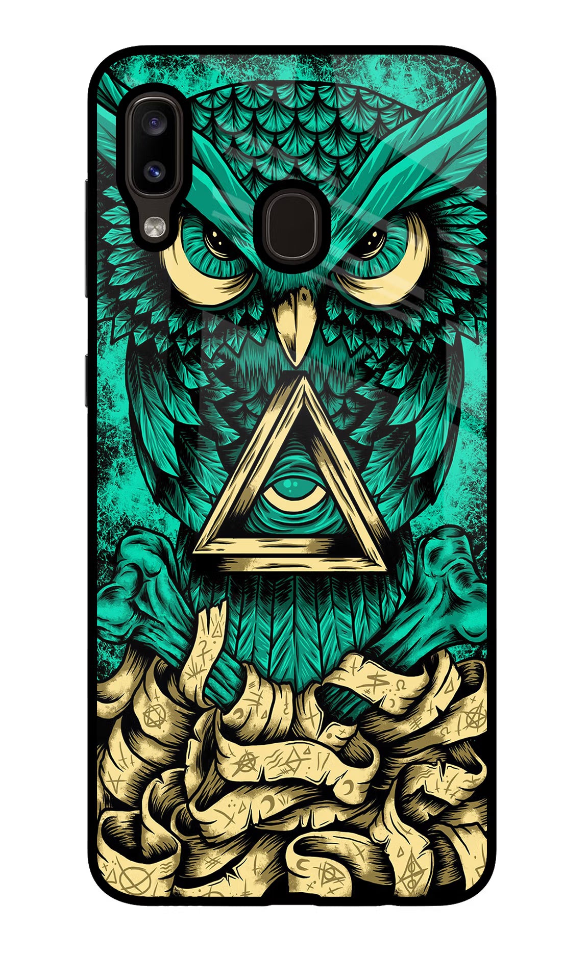 Green Owl Samsung A20/M10s Glass Case Back Cover by Casekaro