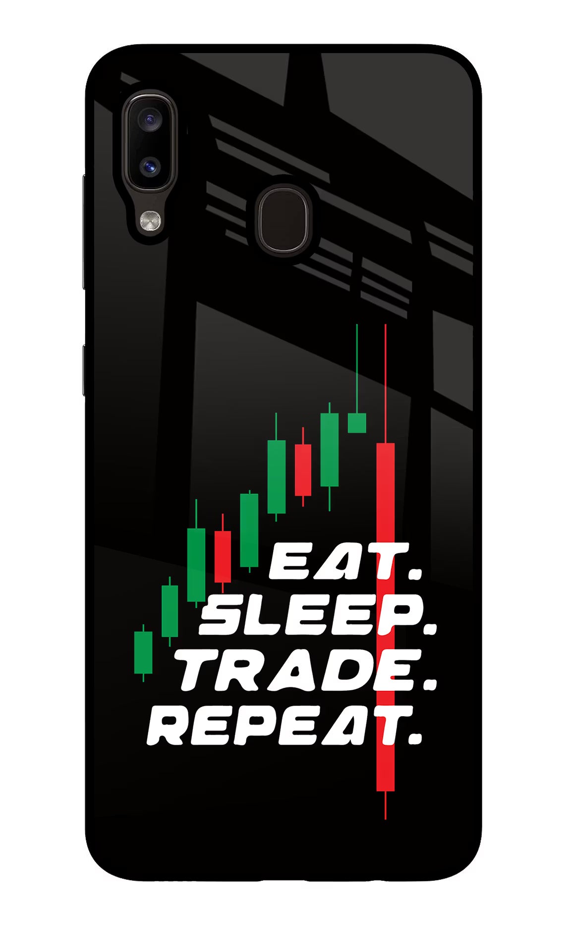 Eat Sleep Trade Repeat Samsung A20/M10s Glass Case Back Cover by Casekaro