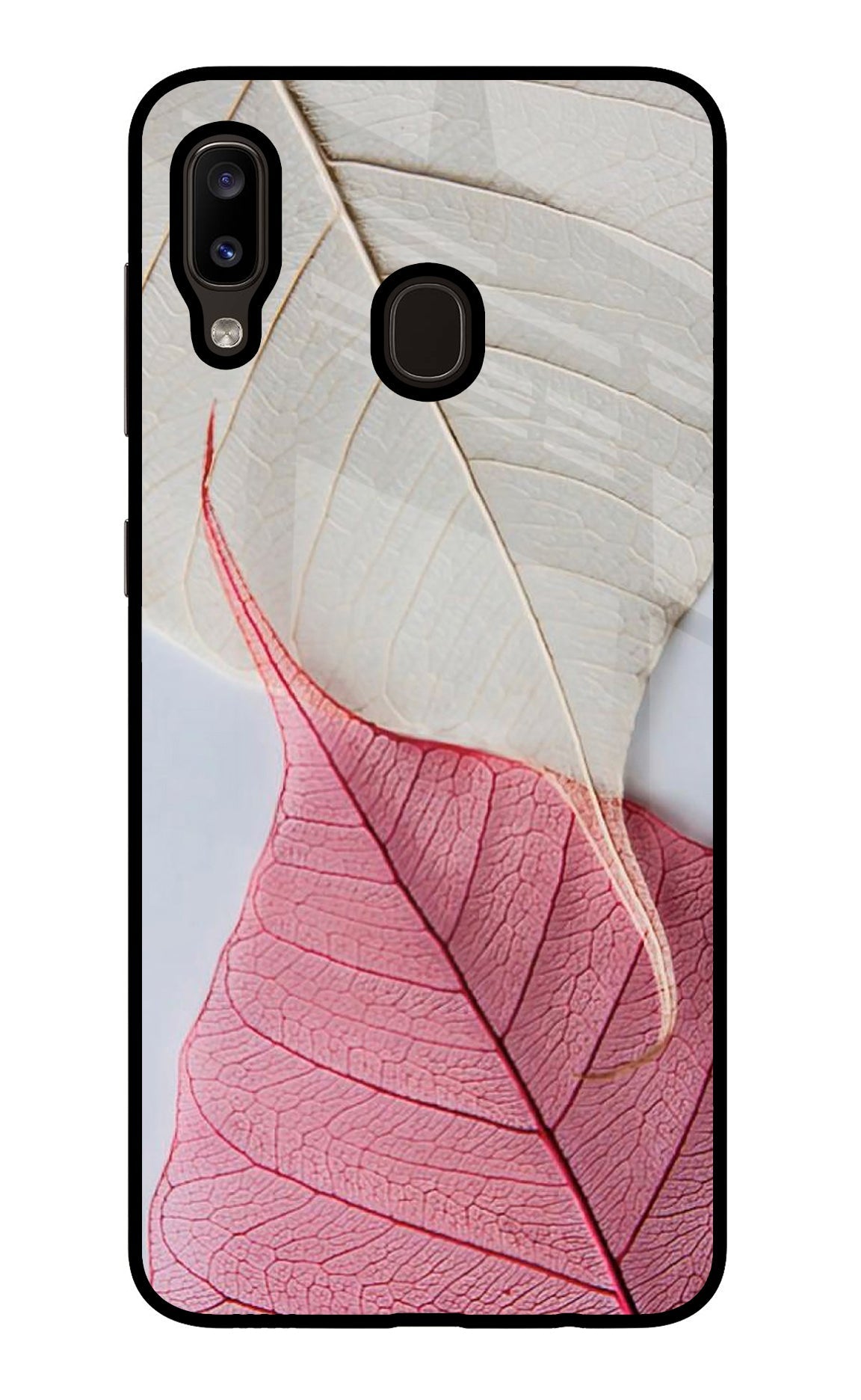 White Pink Leaf Samsung A20/M10s Glass Case