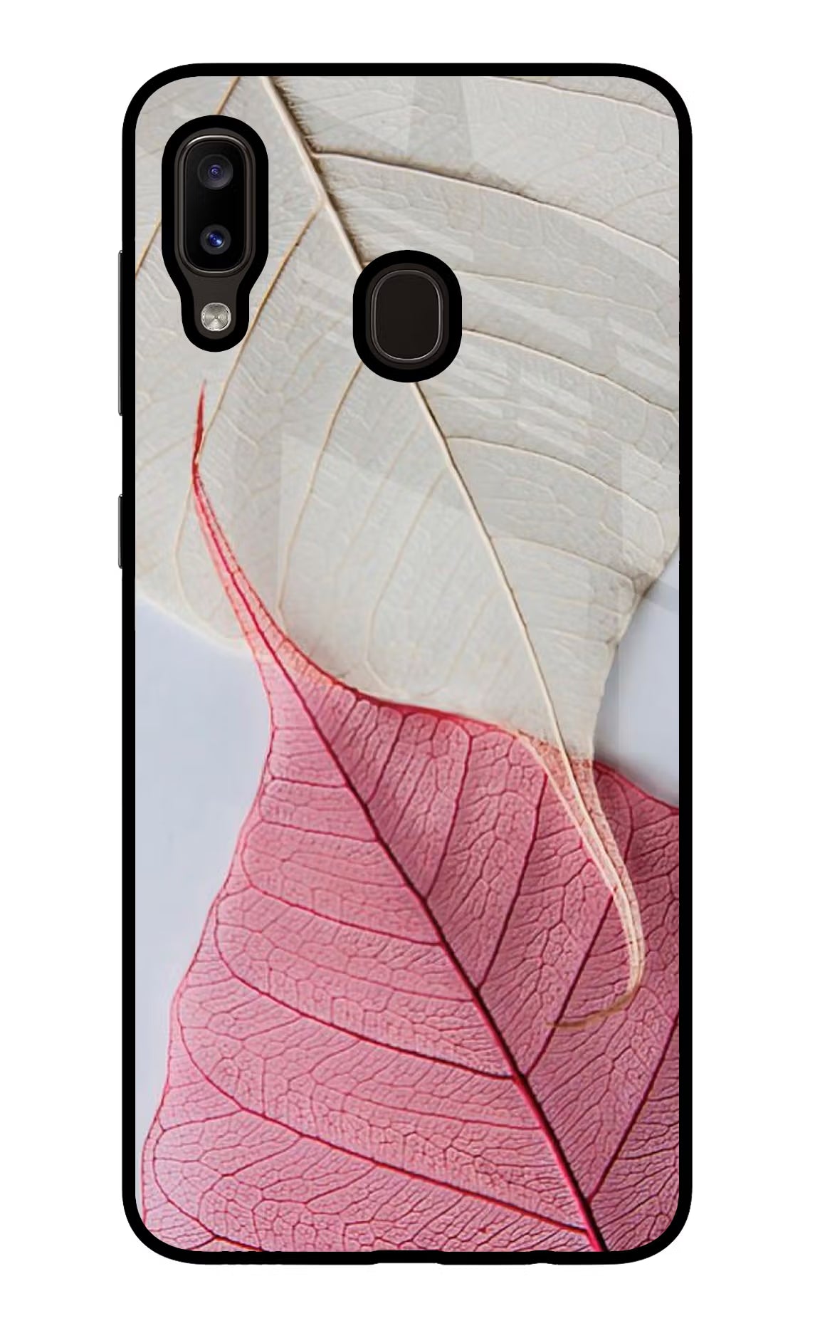 White Pink Leaf Samsung A20/M10s Glass Case Back Cover by Casekaro