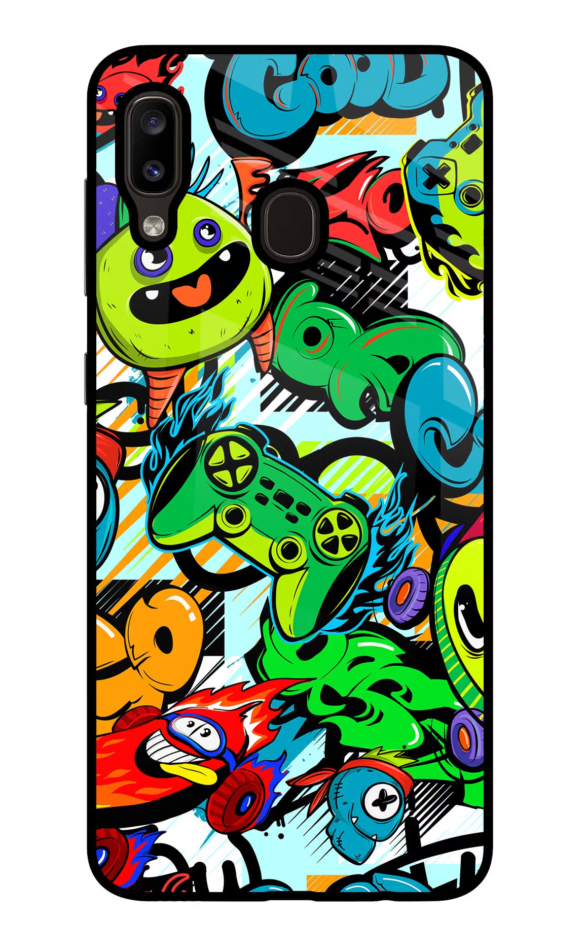 Game Doodle Samsung A20/M10s Glass Case Back Cover by Casekaro