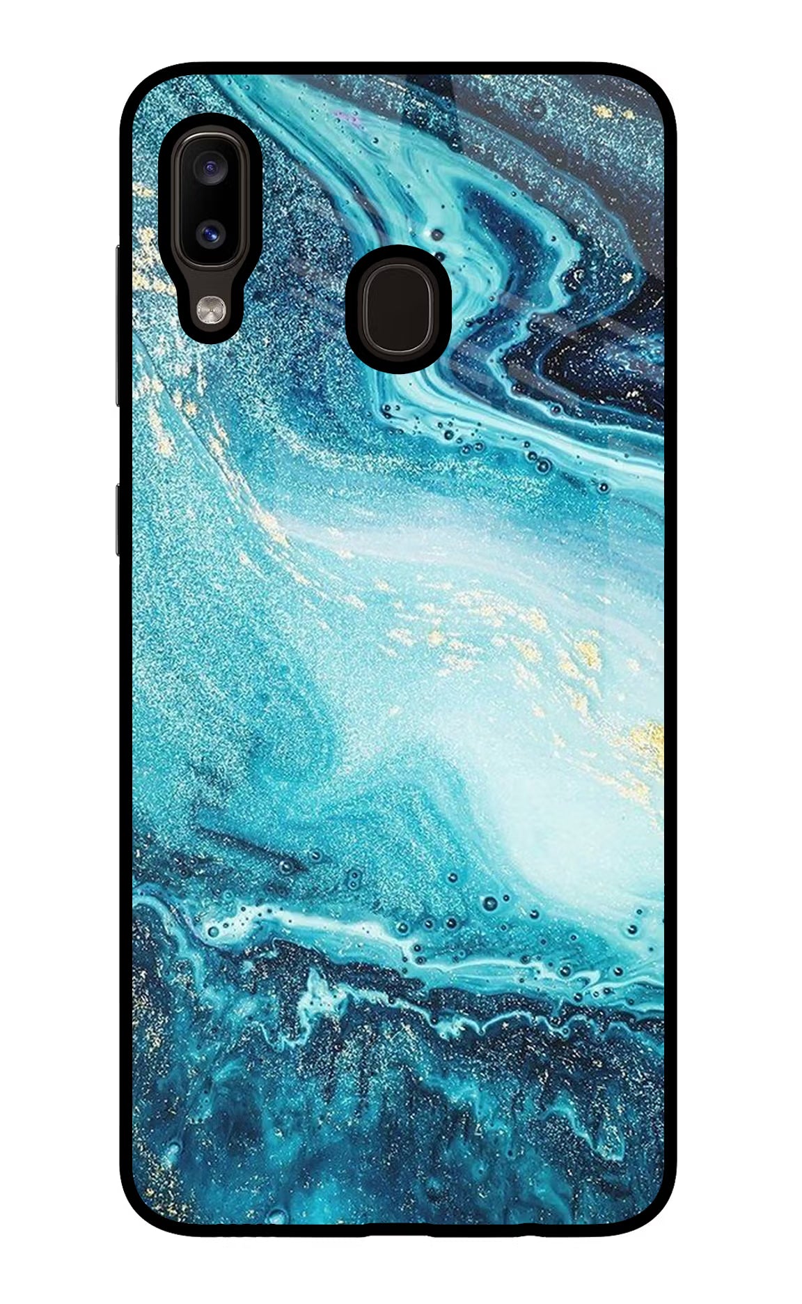 Blue Glitter Marble Samsung A20/M10s Glass Case Back Cover by Casekaro