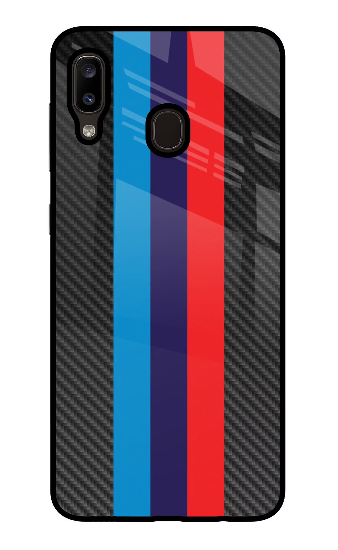BMW Stripes Pattern Samsung A20/M10s Glass Case Back Cover by Casekaro