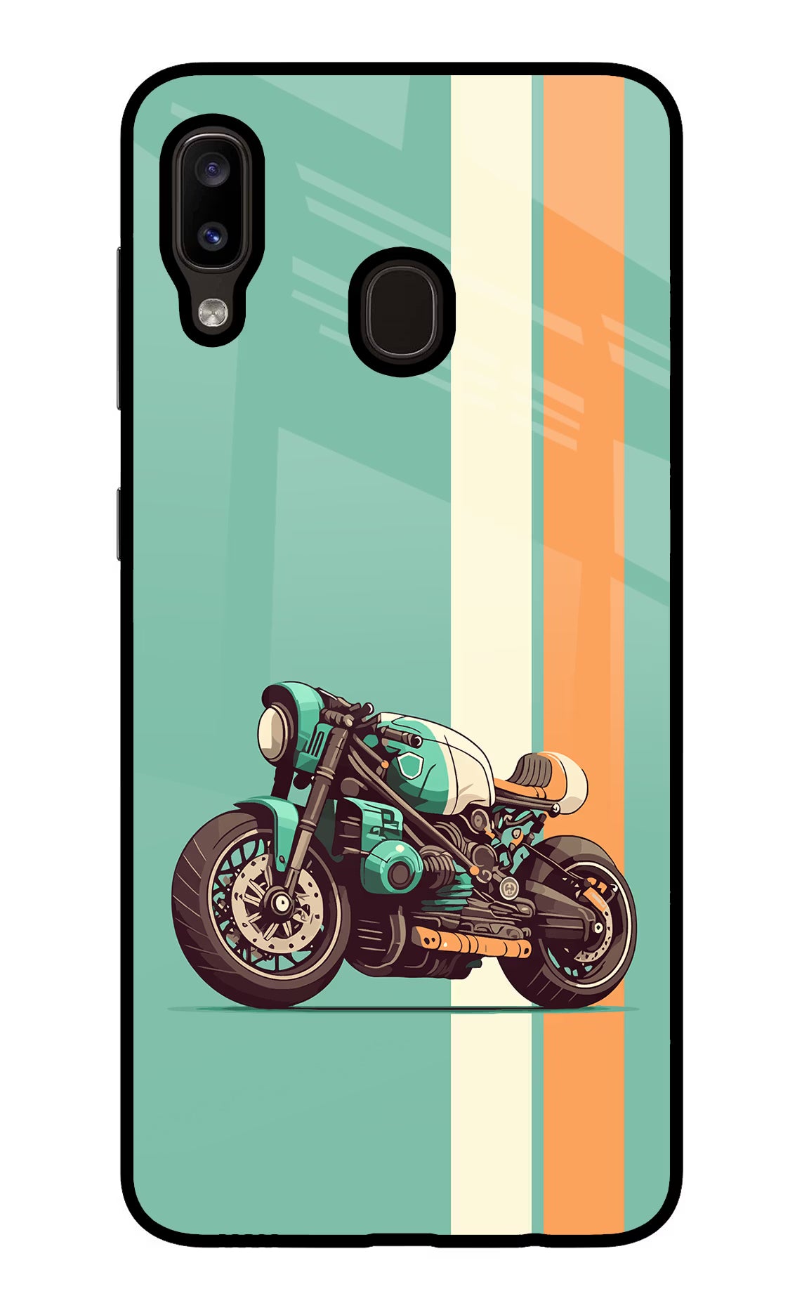 Striped Moto Drift Samsung A20/M10s Glass Case Back Cover by Casekaro