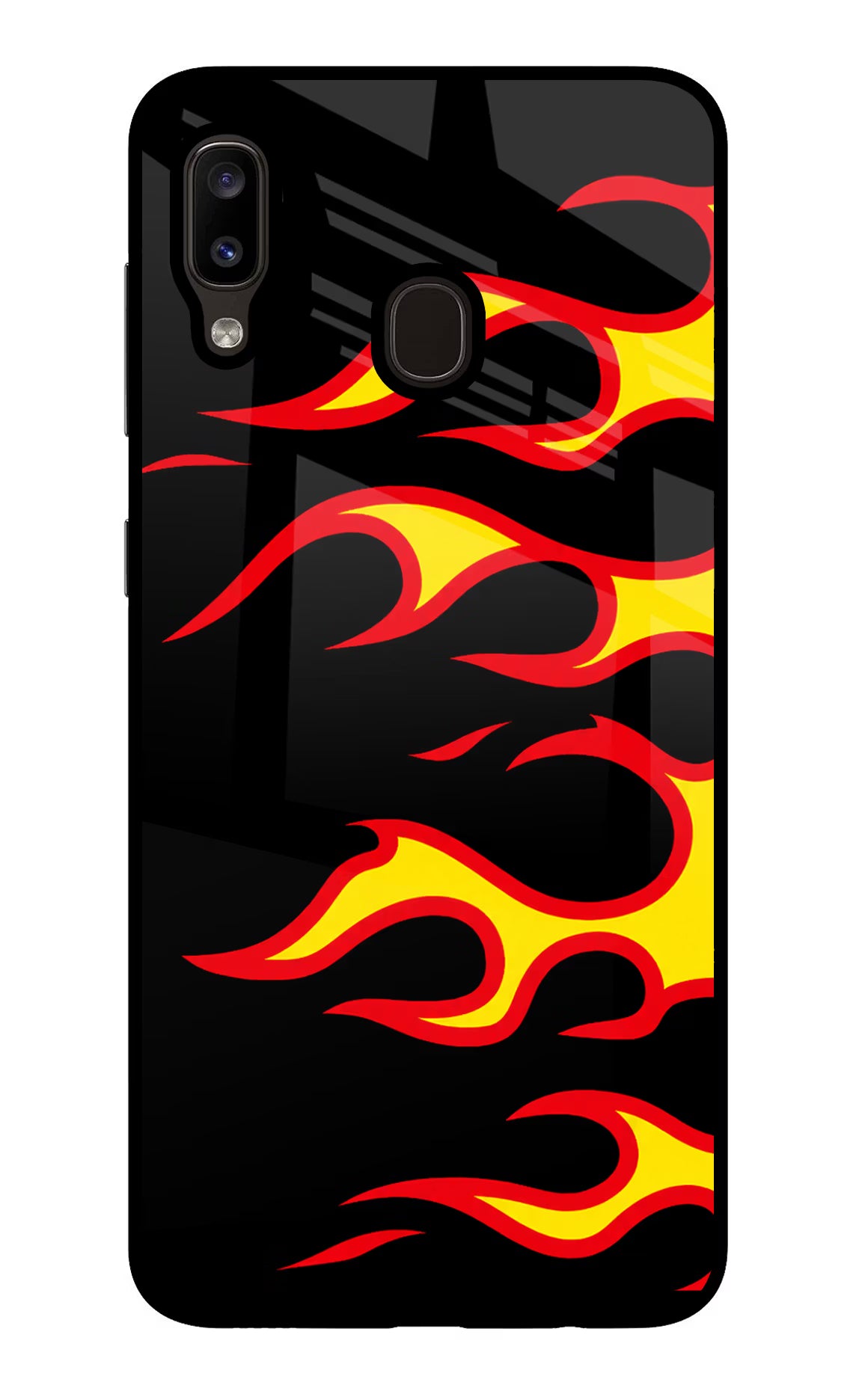 Side Sweep Flames Samsung A20/M10s Glass Case Back Cover by Casekaro