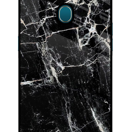 Black Marble Texture Oppo A7/A5s/A12 Glass Case Back Cover by Casekaro