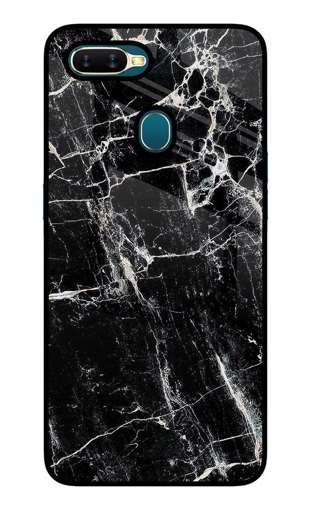 Black Marble Texture Oppo A7/A5s/A12 Glass Case Back Cover by Casekaro