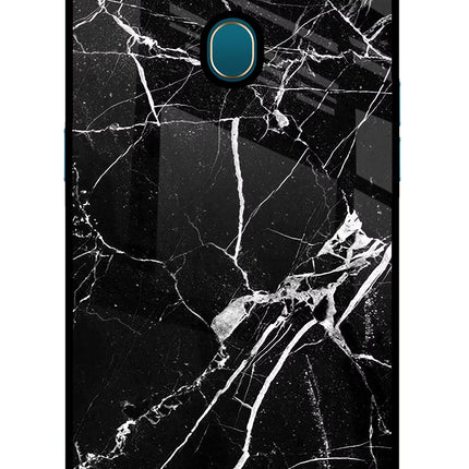 Black Marble Pattern Oppo A7/A5s/A12 Glass Case Back Cover by Casekaro