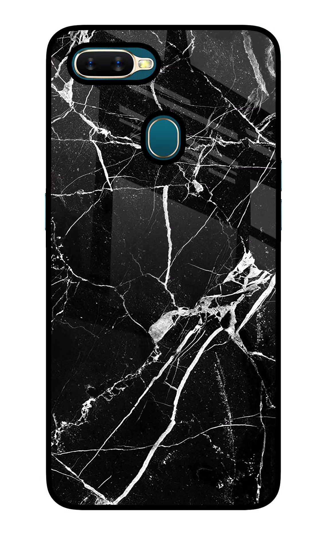 Black Marble Pattern Oppo A7/A5s/A12 Glass Case Back Cover by Casekaro