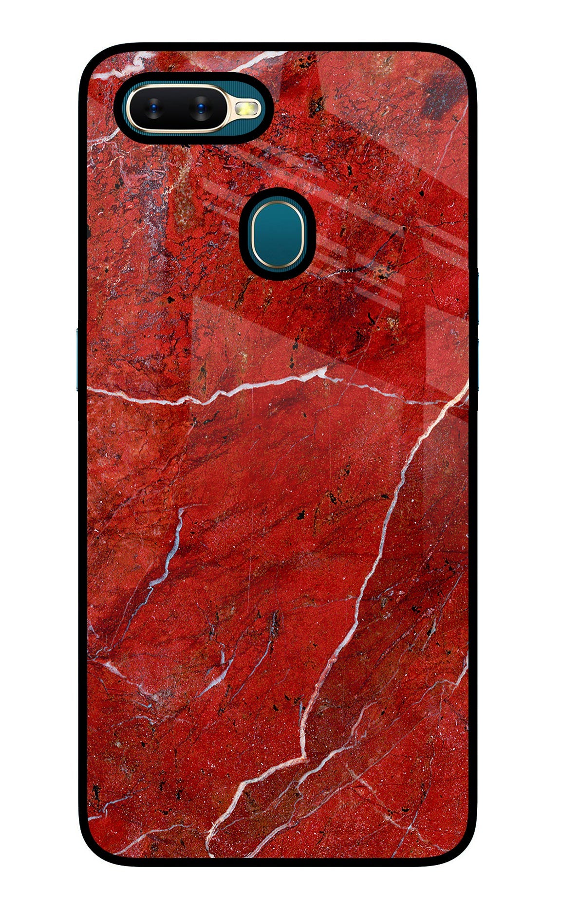 Red Marble Design Oppo A7/A5s/A12 Glass Case