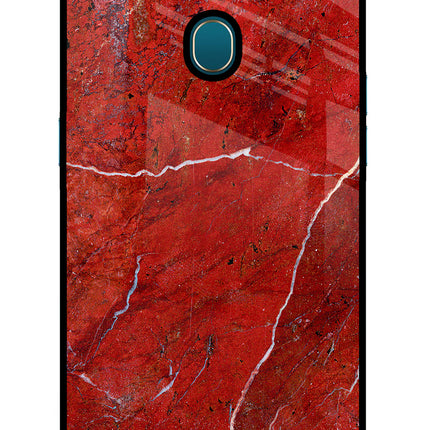 Red Marble Design Oppo A7/A5s/A12 Glass Case Back Cover by Casekaro