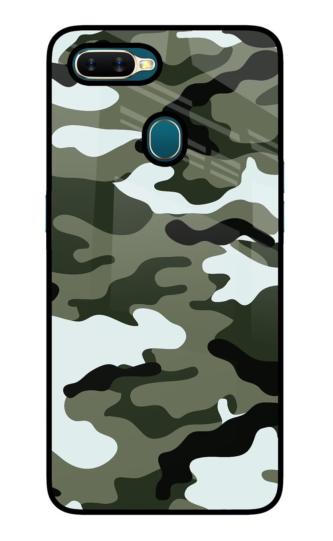 Camouflage Oppo A7/A5s/A12 Glass Case Back Cover by Casekaro