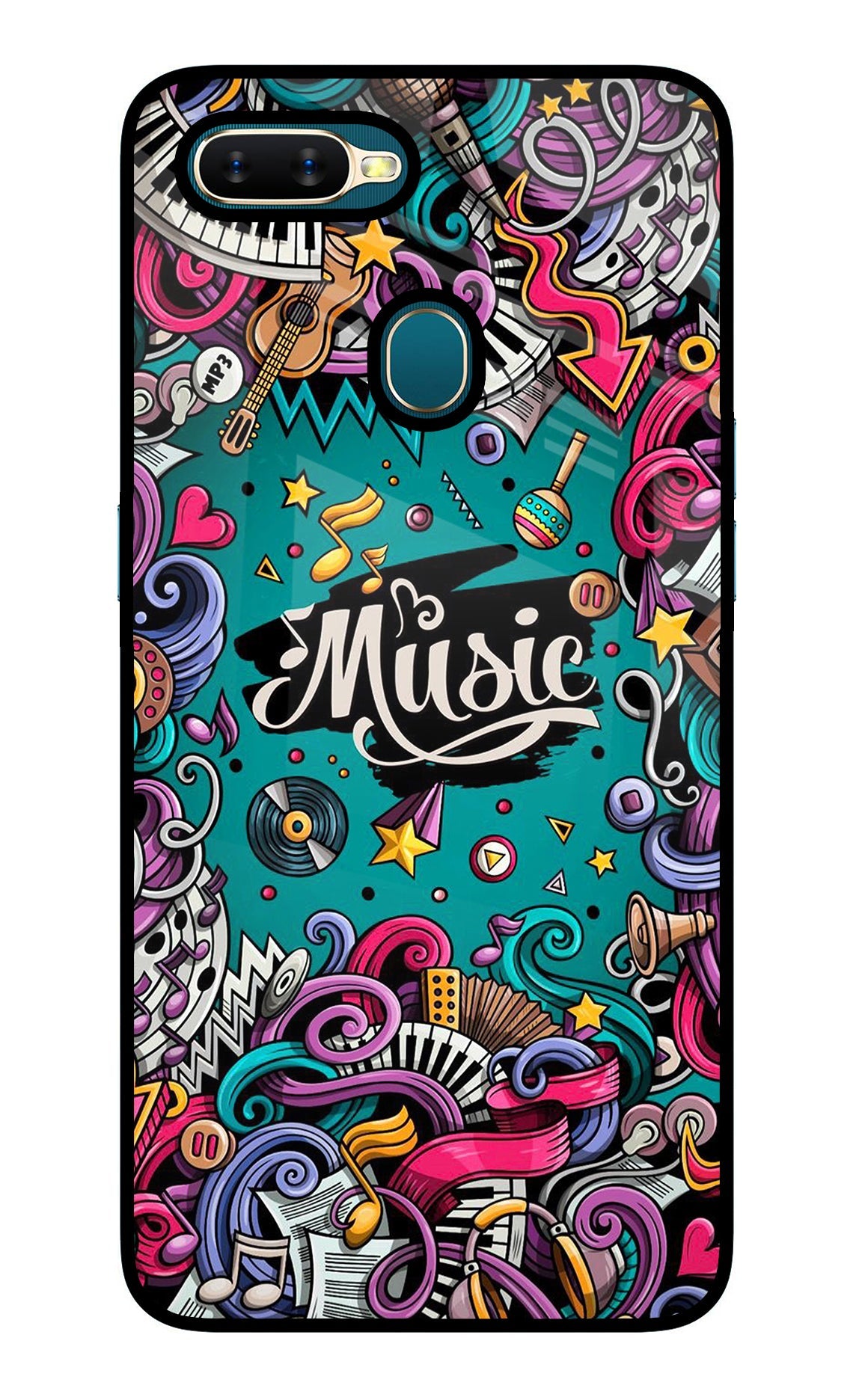 Music Graffiti Oppo A7/A5s/A12 Glass Case