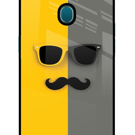Sunglasses with Mustache Oppo A7/A5s/A12 Glass Case Back Cover by Casekaro