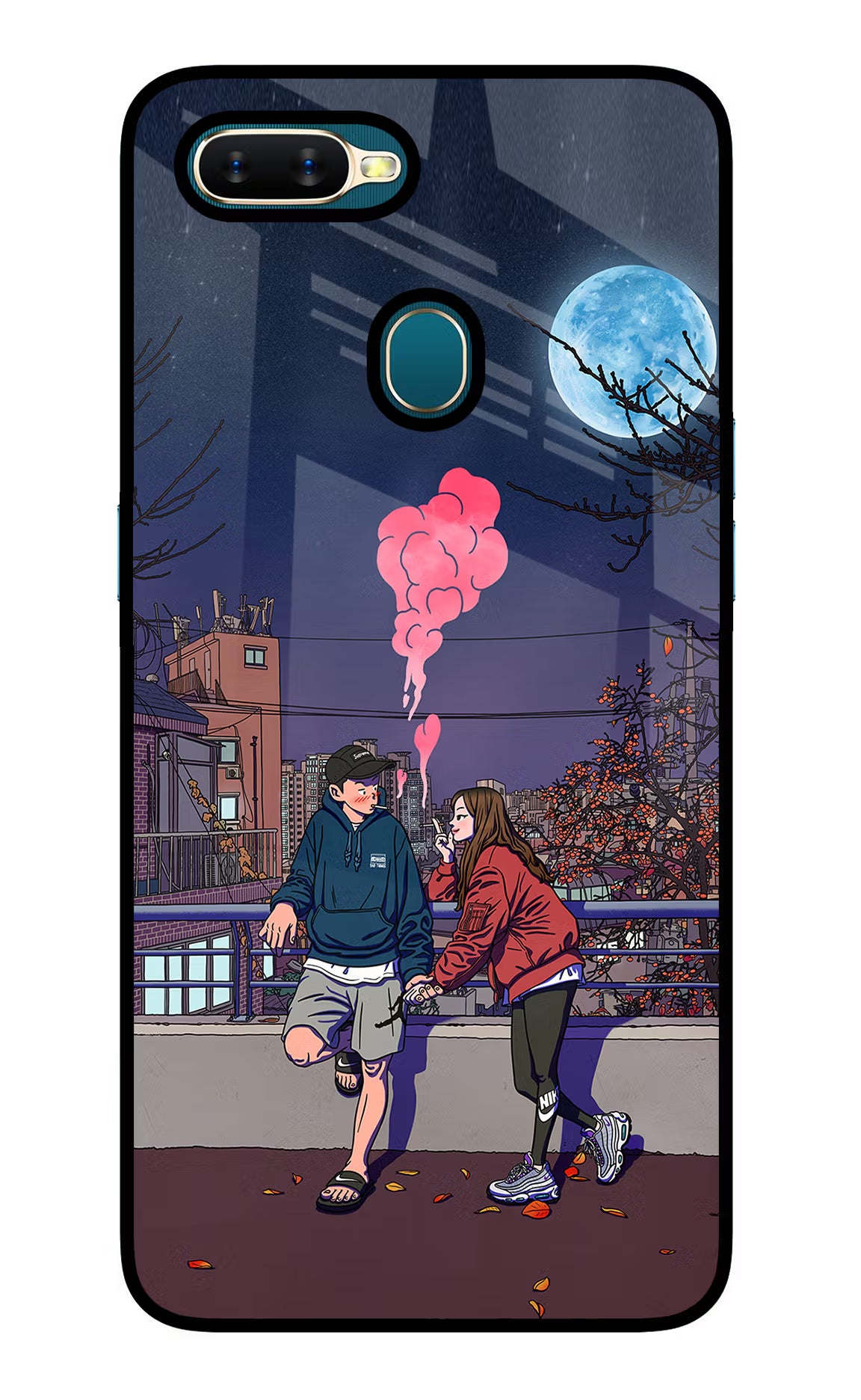 Chilling Couple Oppo A7/A5s/A12 Glass Case Back Cover by Casekaro