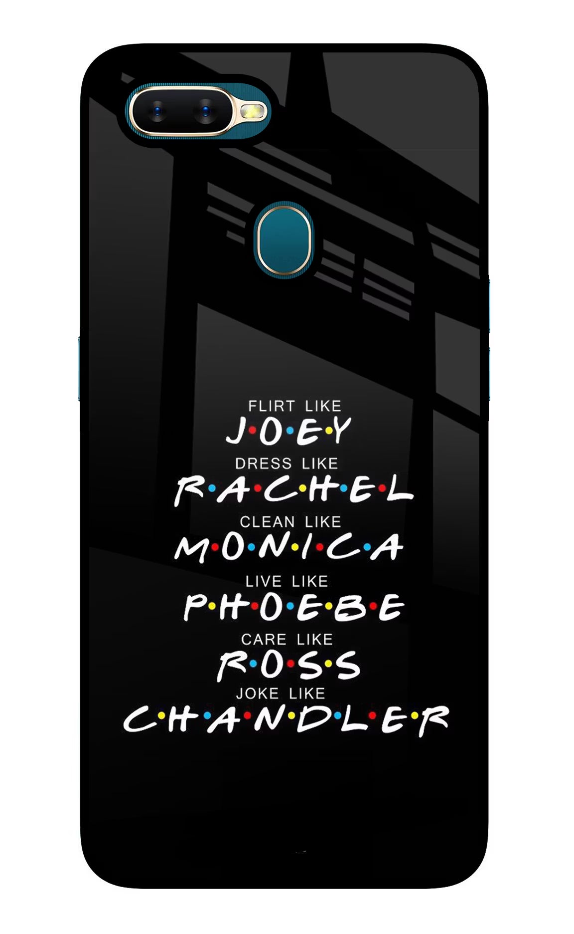 FRIENDS Character Oppo A7/A5s/A12 Glass Case Back Cover by Casekaro