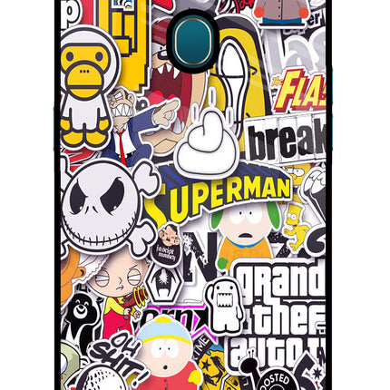 Sticker Bomb Oppo A7/A5s/A12 Glass Case Back Cover by Casekaro