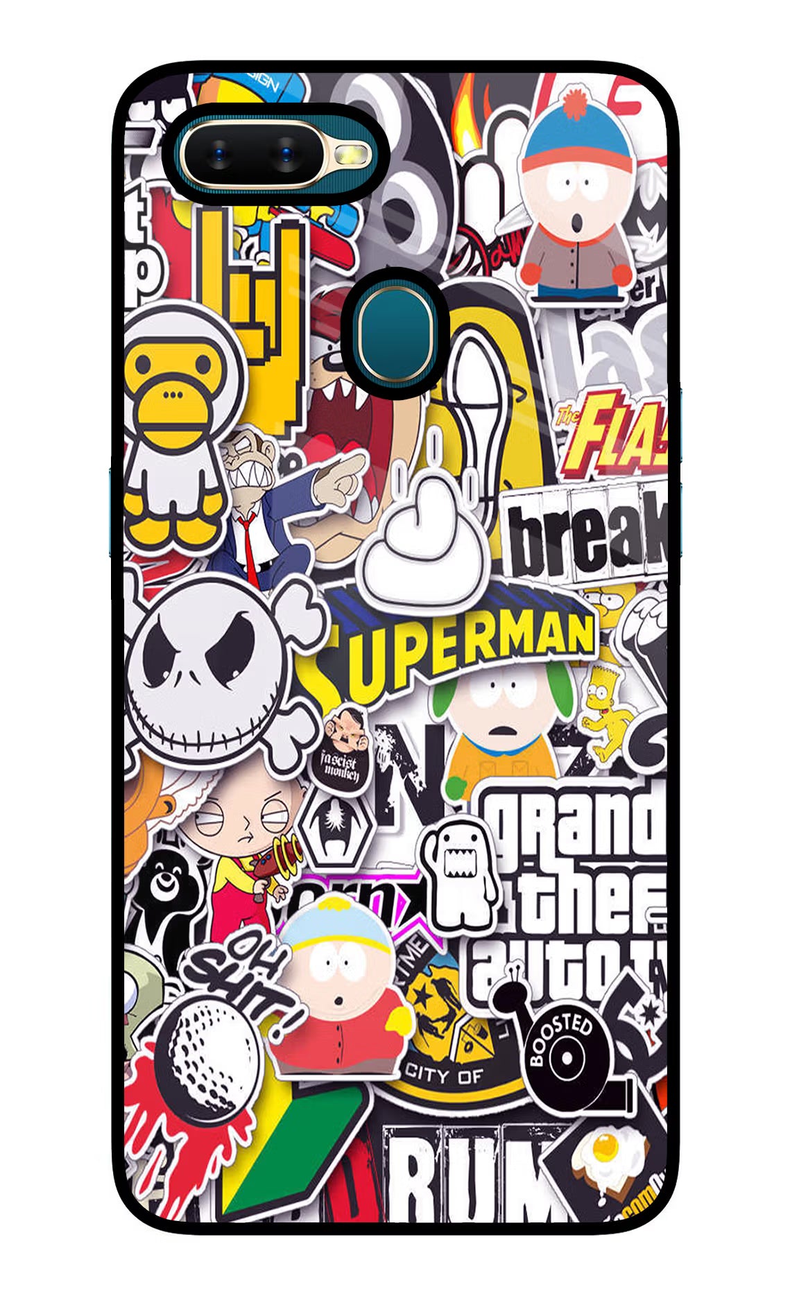 Sticker Bomb Oppo A7/A5s/A12 Glass Case Back Cover by Casekaro