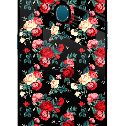 Rose Pattern Oppo A7/A5s/A12 Glass Case Back Cover by Casekaro