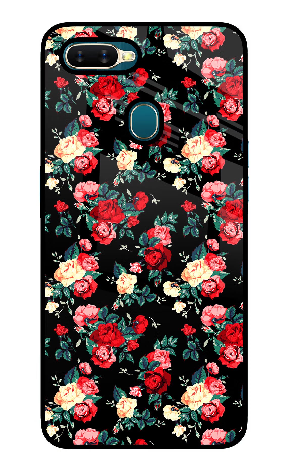 Rose Pattern Oppo A7/A5s/A12 Glass Case Back Cover by Casekaro