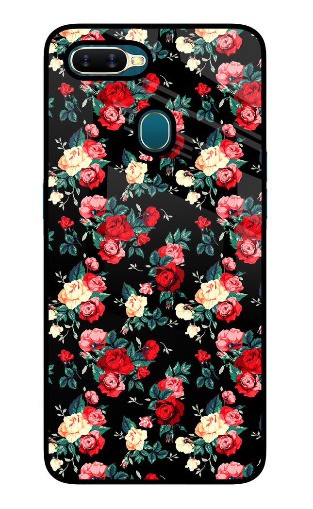 Rose Pattern Oppo A7/A5s/A12 Glass Case Back Cover by Casekaro