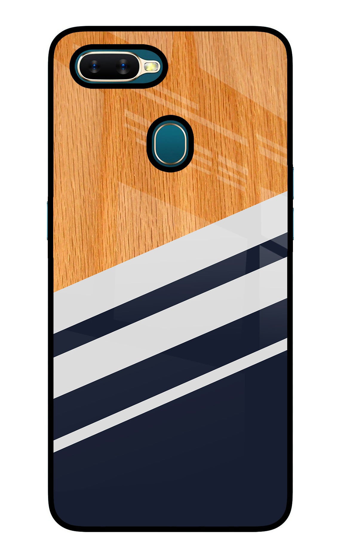 Blue and white wooden Oppo A7/A5s/A12 Glass Case