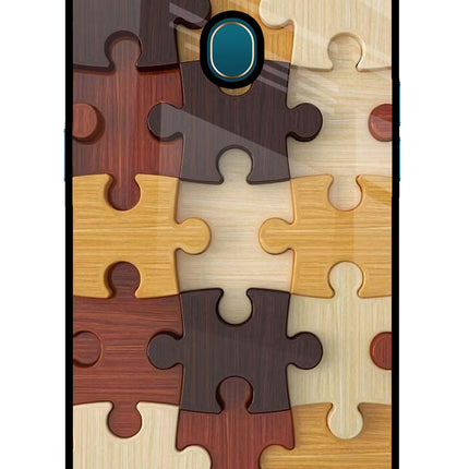 Wooden Puzzle Oppo A7/A5s/A12 Glass Case Back Cover by Casekaro