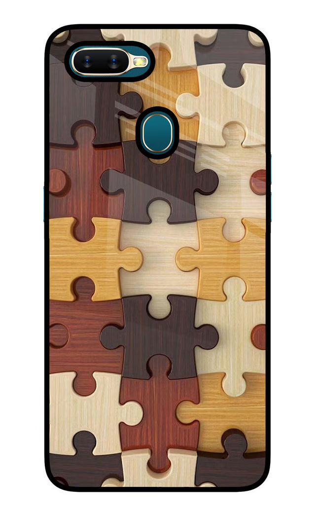 Wooden Puzzle Oppo A7/A5s/A12 Glass Case Back Cover by Casekaro