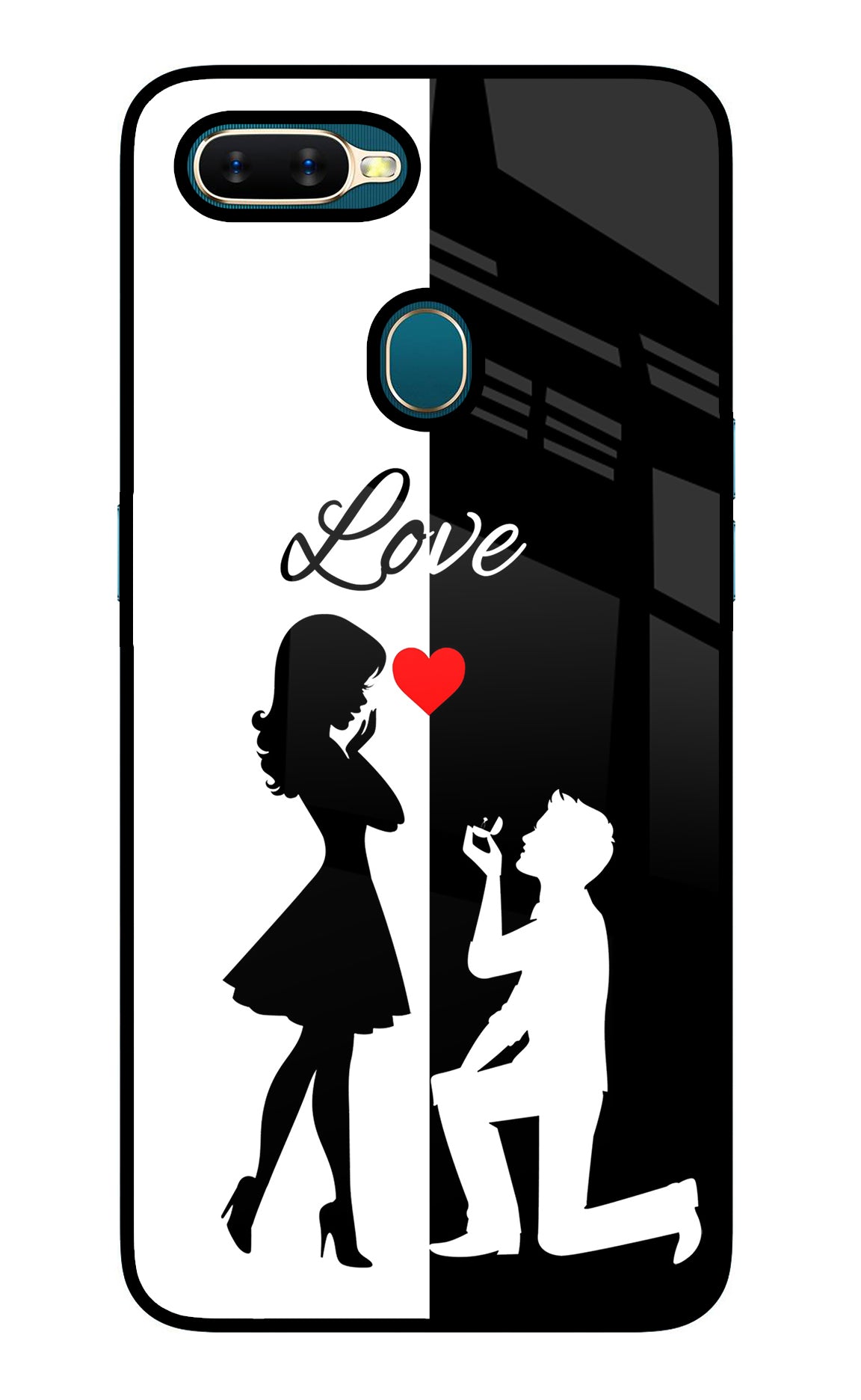 Love Propose Black And White Oppo A7/A5s/A12 Glass Case