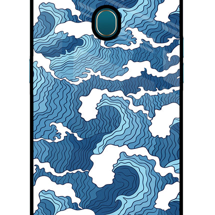 Blue Waves Oppo A7/A5s/A12 Glass Case Back Cover by Casekaro