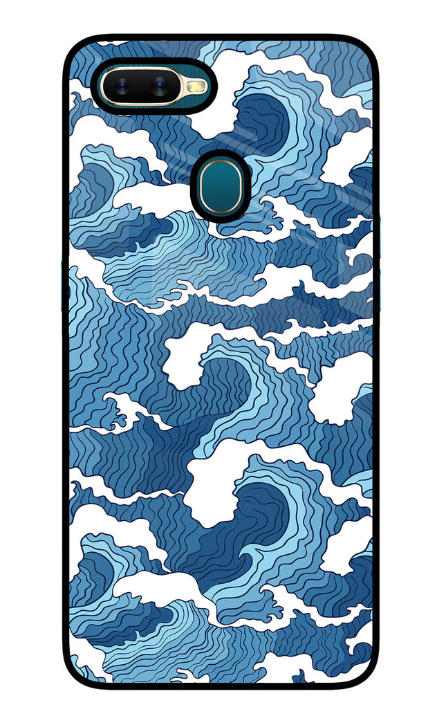 Blue Waves Oppo A7/A5s/A12 Glass Case Back Cover by Casekaro