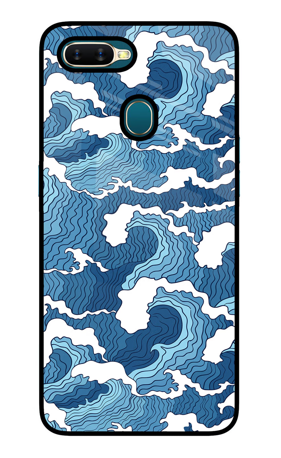 Blue Waves Oppo A7/A5s/A12 Back Cover, Glass case