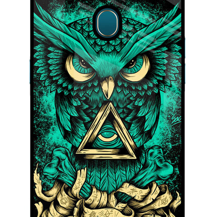 Green Owl Oppo A7/A5s/A12 Glass Case Back Cover by Casekaro