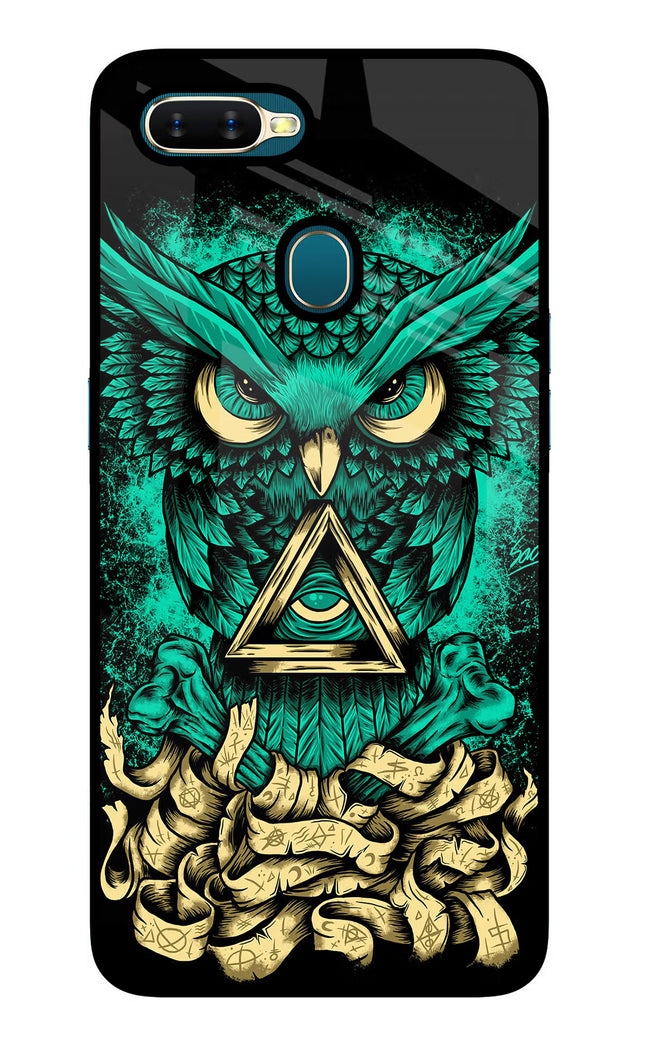 Green Owl Oppo A7/A5s/A12 Glass Case Back Cover by Casekaro