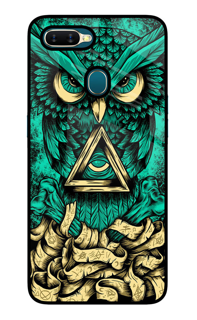 Green Owl Oppo A7/A5s/A12 Glass Case Back Cover by Casekaro