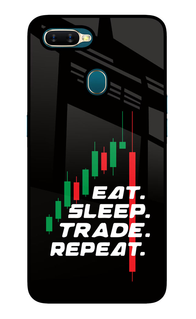 Eat Sleep Trade Repeat Oppo A7/A5s/A12 Glass Case Back Cover by Casekaro