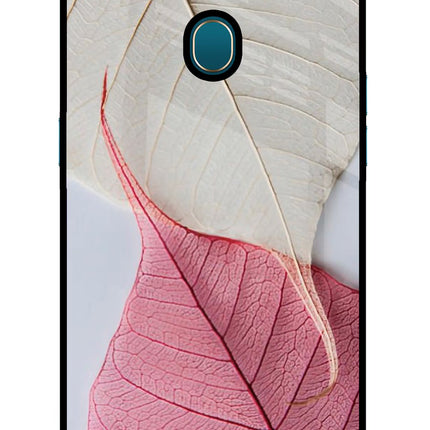 White Pink Leaf Oppo A7/A5s/A12 Glass Case Back Cover by Casekaro