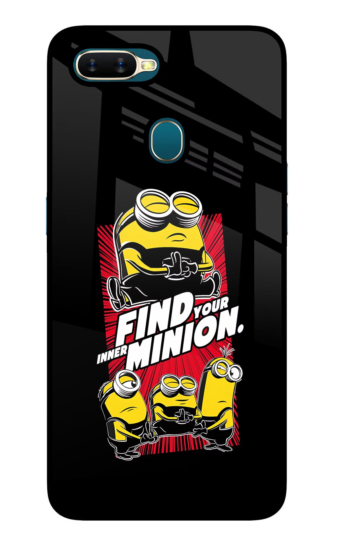 Find your inner Minion Oppo A7/A5s/A12 Glass Case Back Cover by Casekaro