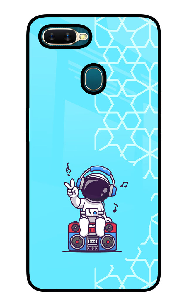 Cute Astronaut Chilling Oppo A7/A5s/A12 Glass Case Back Cover by Casekaro