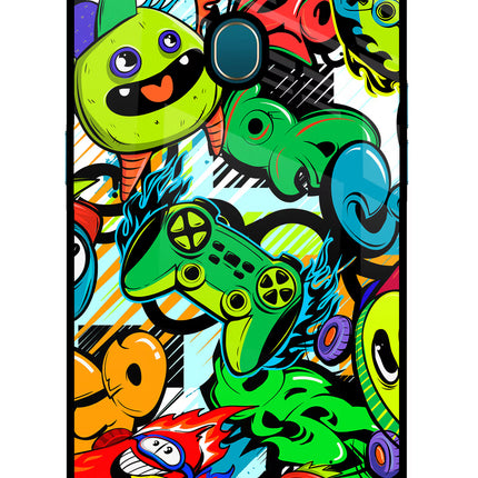 Game Doodle Oppo A7/A5s/A12 Glass Case Back Cover by Casekaro