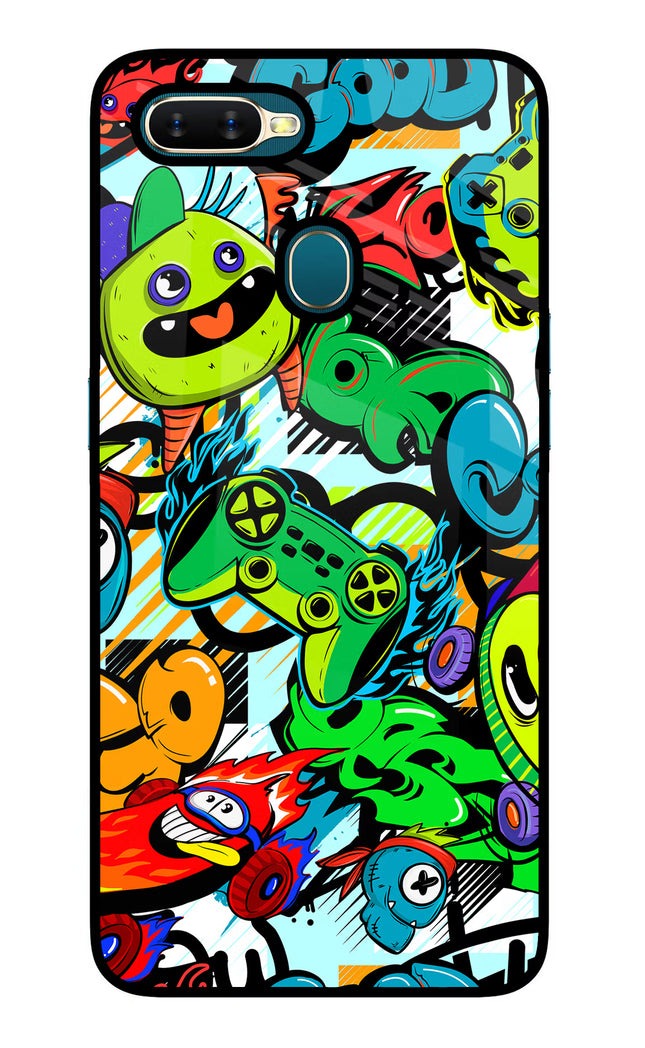 Game Doodle Oppo A7/A5s/A12 Glass Case Back Cover by Casekaro