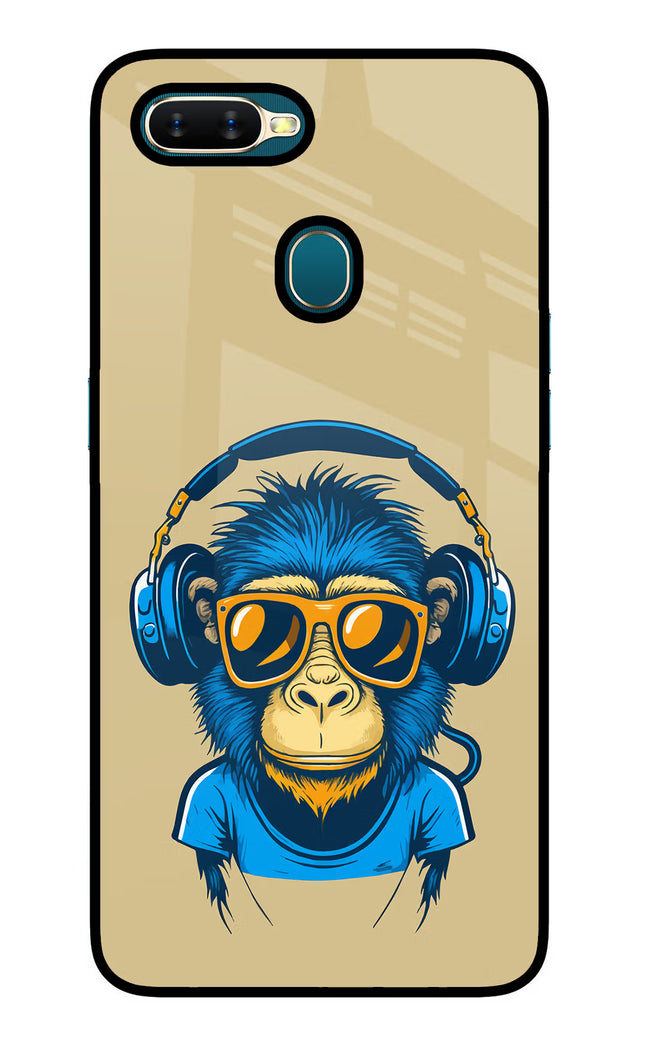 Monkey Headphone Oppo A7/A5s/A12 Glass Case Back Cover by Casekaro