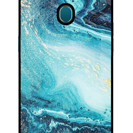 Blue Glitter Marble Oppo A7/A5s/A12 Glass Case Back Cover by Casekaro