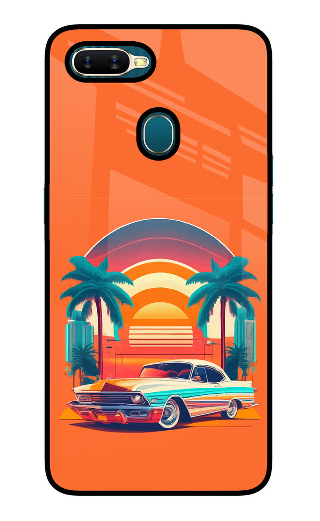 Palm Drive 80s Oppo A7/A5s/A12 Glass Case Back Cover by Casekaro