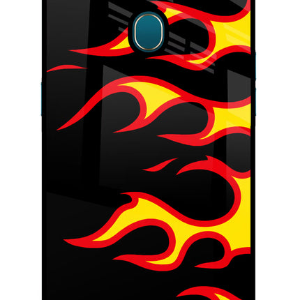 Side Sweep Flames Oppo A7/A5s/A12 Glass Case Back Cover by Casekaro
