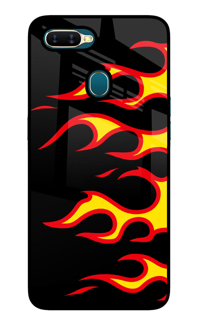 Side Sweep Flames Oppo A7/A5s/A12 Glass Case Back Cover by Casekaro