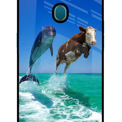 Dolphin vs Cow Oppo A7/A5s/A12 Glass Case Back Cover by Casekaro